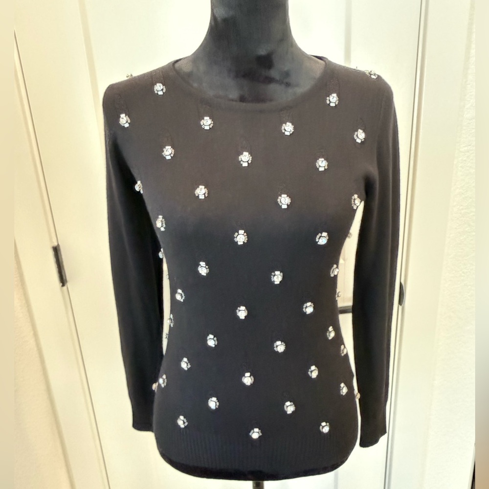 Boden Black Rhinestone Embellished Knit Sweater UK 6 US 2–4